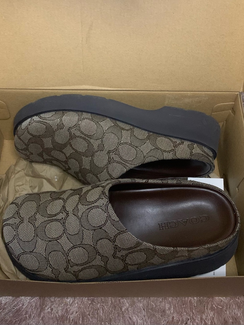 Coach Brown Signature Jacquard Slip-On Mules